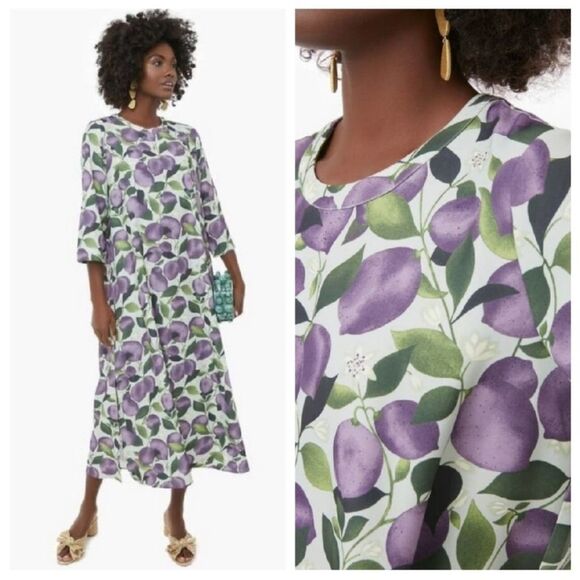 TUCKERNUCK Jamie Tuscan Plum Fruit Midi Dress Size Medium Long Maxi Shift - Picture 1 of 10